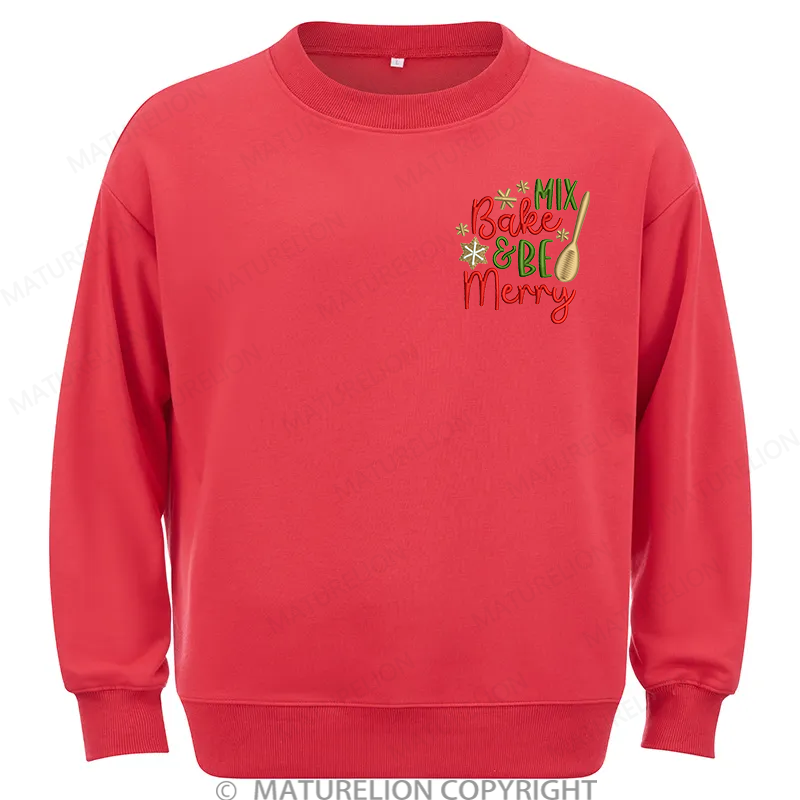Maturelion Bake & Be Merry Embroidery Christmas Cotton Sweatshirt