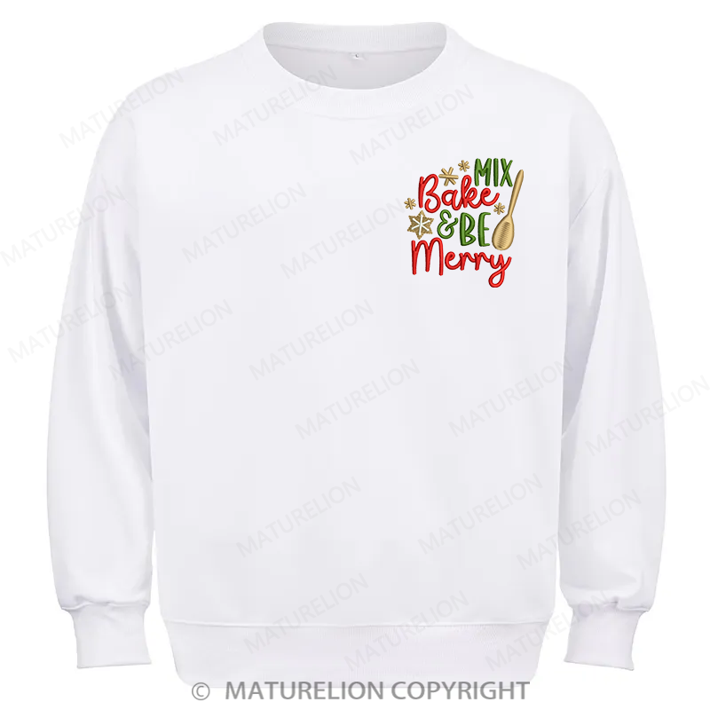 Maturelion Bake & Be Merry Embroidery Christmas Cotton Sweatshirt