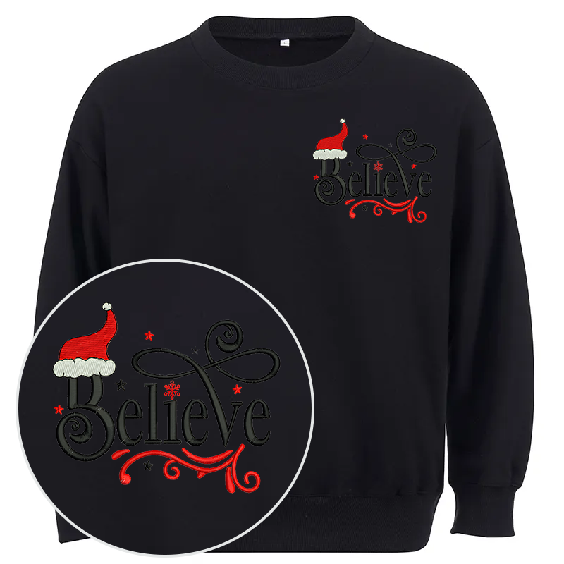 Maturelion Believe Embroidery  Christmas Cotton Sweatshirt