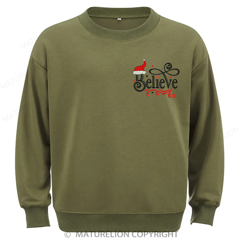 Maturelion Believe Embroidery  Christmas Cotton Sweatshirt