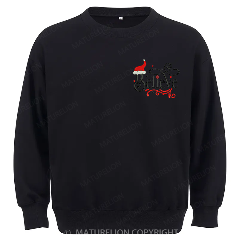Maturelion Believe Embroidery  Christmas Cotton Sweatshirt