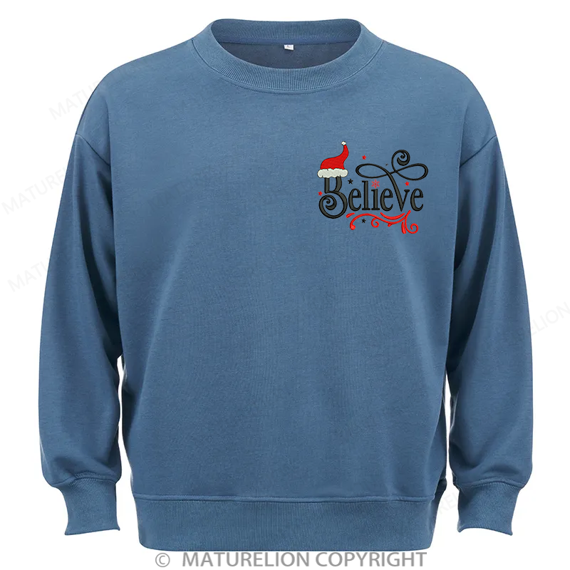 Maturelion Believe Embroidery  Christmas Cotton Sweatshirt