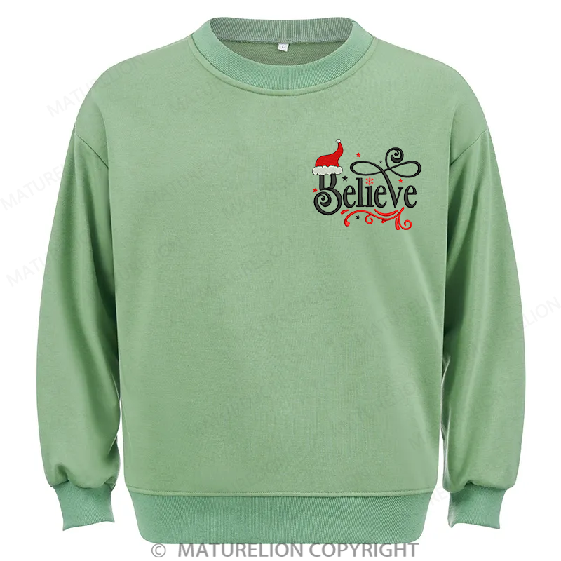Maturelion Believe Embroidery  Christmas Cotton Sweatshirt