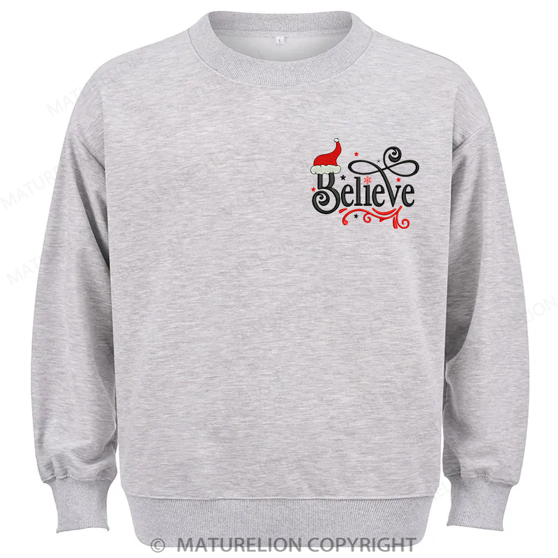 Maturelion Believe Embroidery  Christmas Cotton Sweatshirt