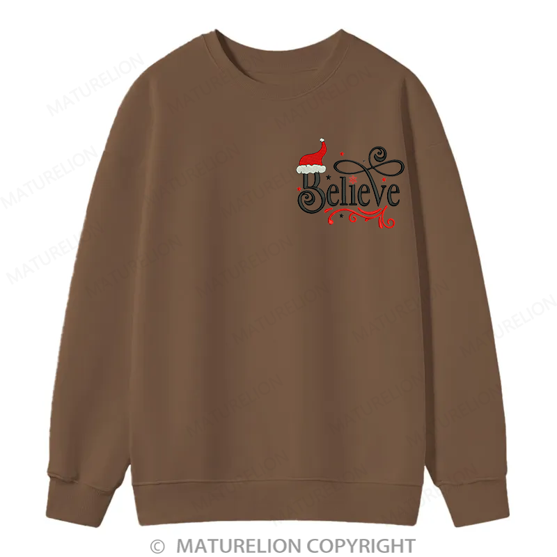 Maturelion Believe Embroidery  Christmas Cotton Sweatshirt
