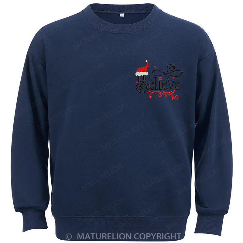 Maturelion Believe Embroidery  Christmas Cotton Sweatshirt