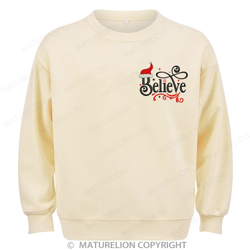 Maturelion Believe Embroidery  Christmas Cotton Sweatshirt