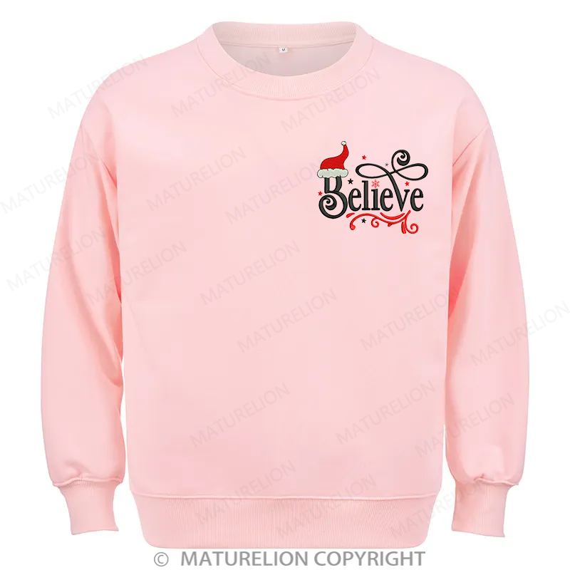 Maturelion Believe Embroidery  Christmas Cotton Sweatshirt