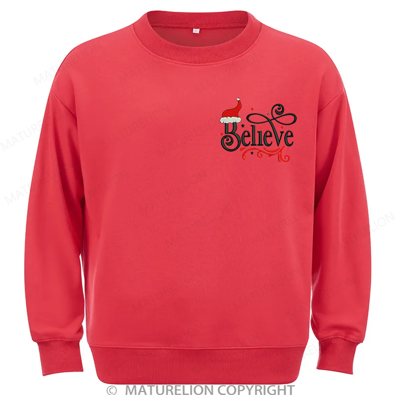 Maturelion Believe Embroidery  Christmas Cotton Sweatshirt