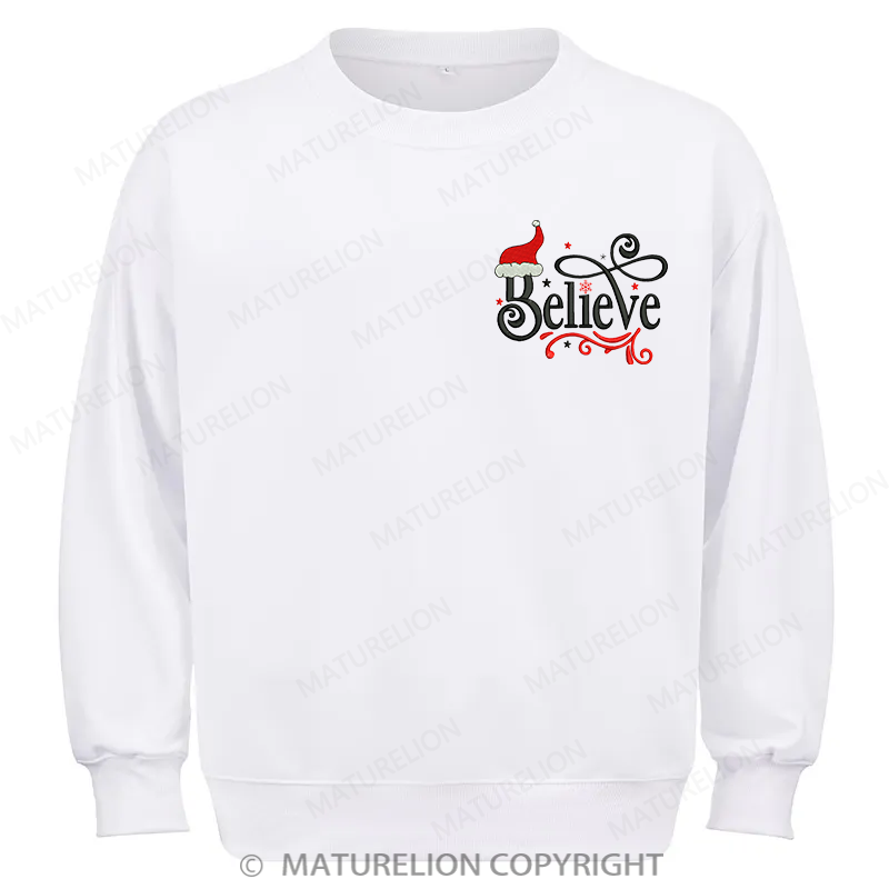 Maturelion Believe Embroidery  Christmas Cotton Sweatshirt