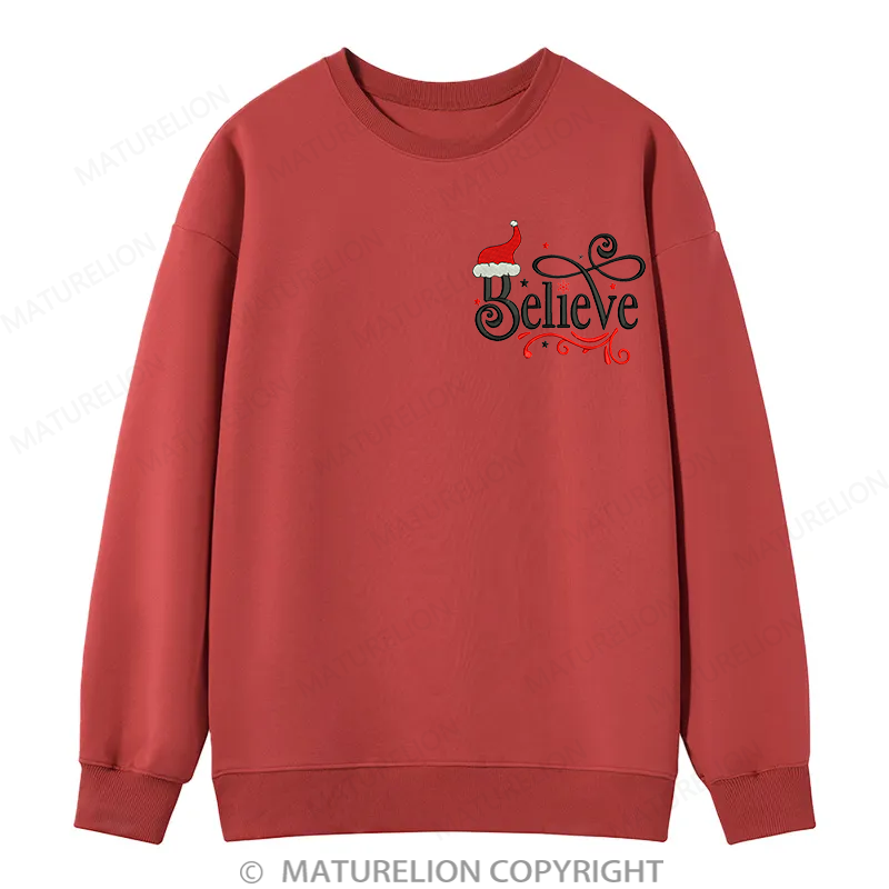 Maturelion Believe Embroidery  Christmas Cotton Sweatshirt