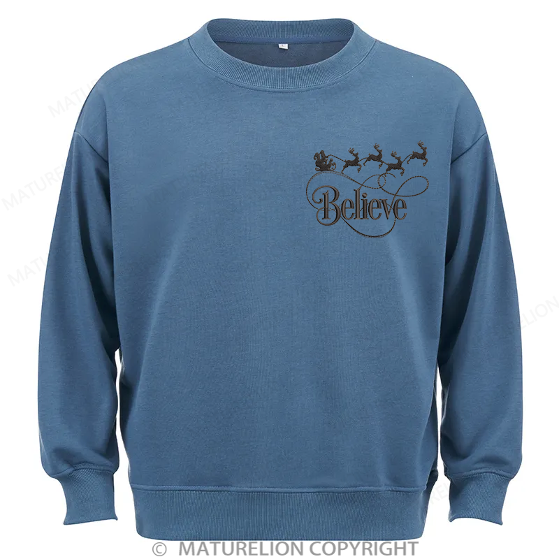 Maturelion Christmas Believe Embroidery  Christmas Cotton Sweatshirt