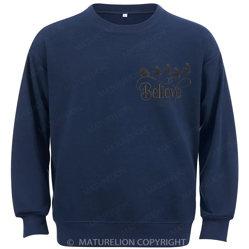 Maturelion Christmas Believe Embroidery  Christmas Cotton Sweatshirt