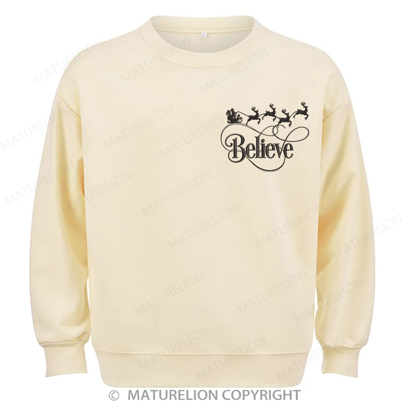 Maturelion Christmas Believe Embroidery  Christmas Cotton Sweatshirt