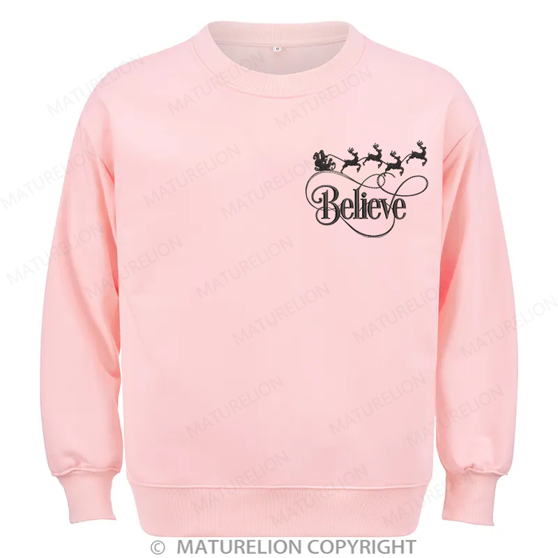 Maturelion Christmas Believe Embroidery  Christmas Cotton Sweatshirt