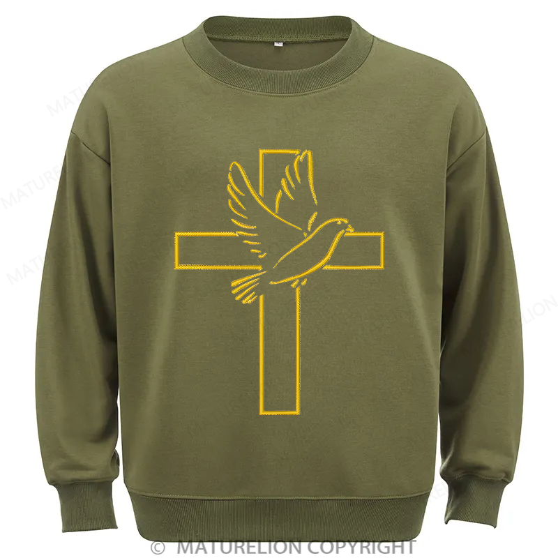 Maturelion Dove And Cross Embroidery Christmas Cotton Sweatshirt