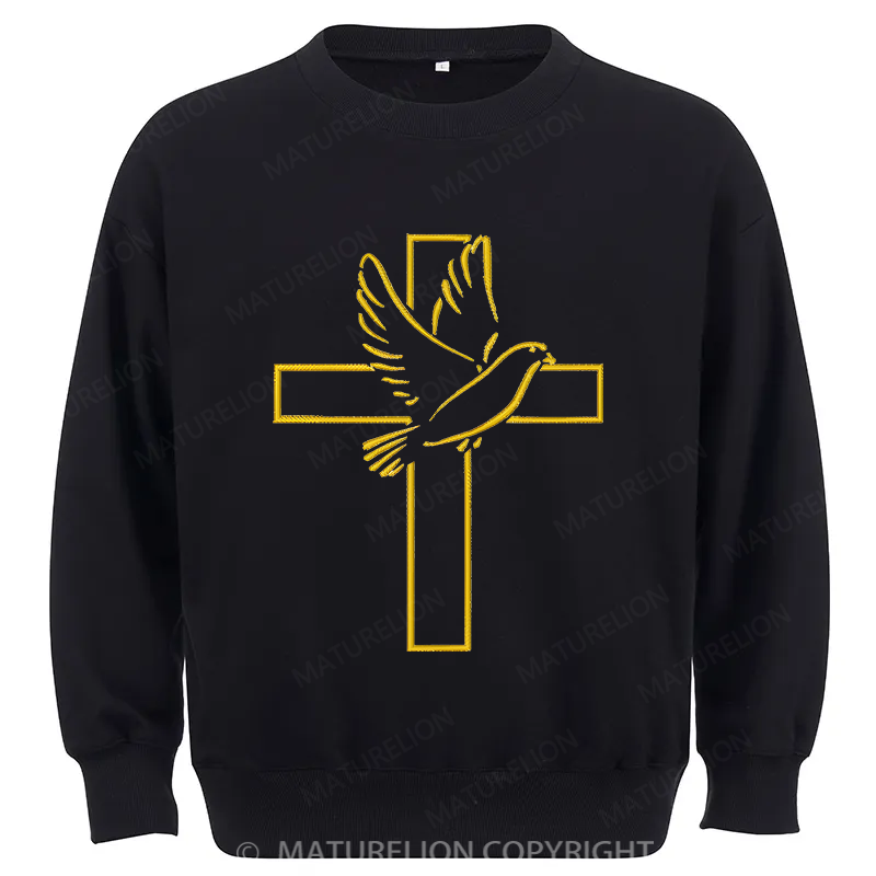 Maturelion Dove And Cross Embroidery Christmas Cotton Sweatshirt