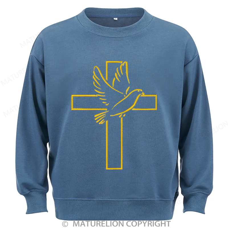 Maturelion Dove And Cross Embroidery Christmas Cotton Sweatshirt