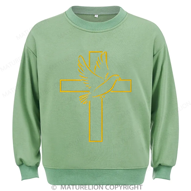 Maturelion Dove And Cross Embroidery Christmas Cotton Sweatshirt