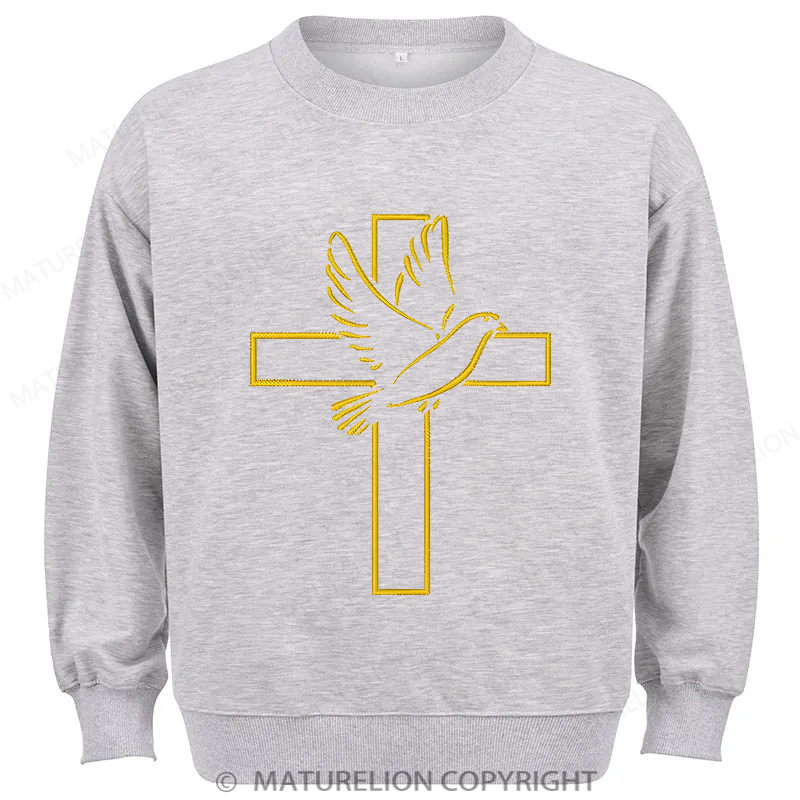 Maturelion Dove And Cross Embroidery Christmas Cotton Sweatshirt