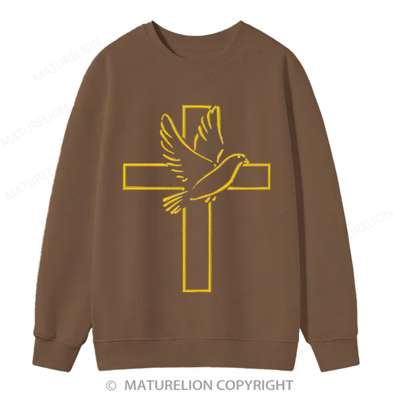 Maturelion Dove And Cross Embroidery Christmas Cotton Sweatshirt