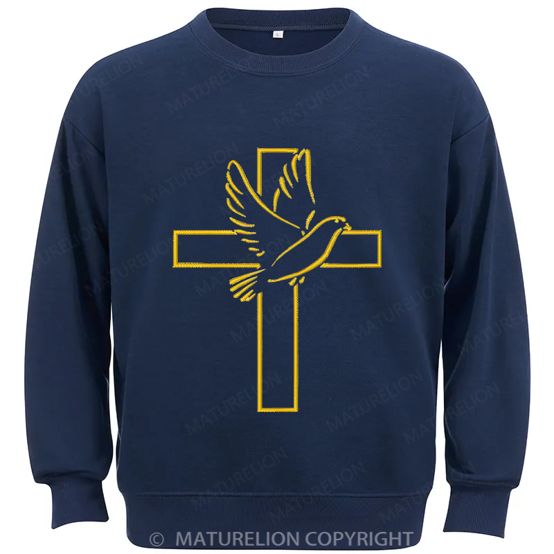Maturelion Dove And Cross Embroidery Christmas Cotton Sweatshirt
