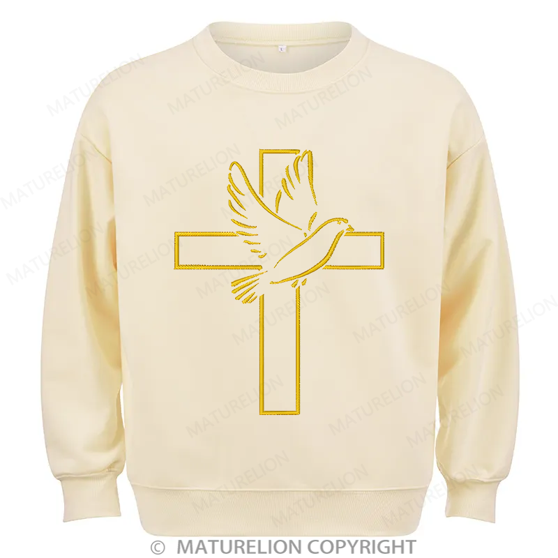 Maturelion Dove And Cross Embroidery Christmas Cotton Sweatshirt
