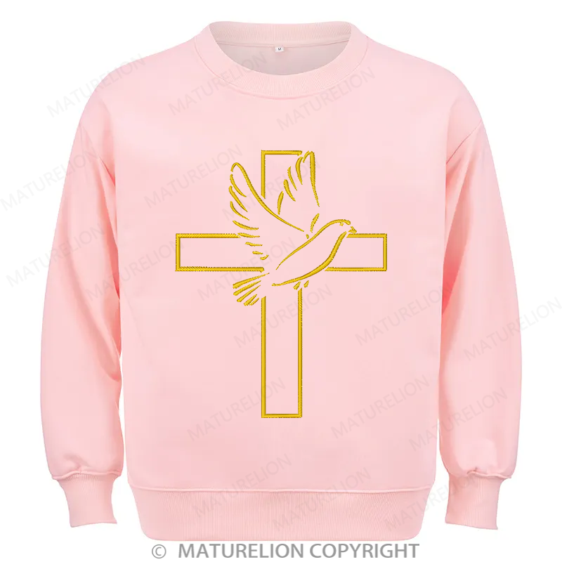 Maturelion Dove And Cross Embroidery Christmas Cotton Sweatshirt