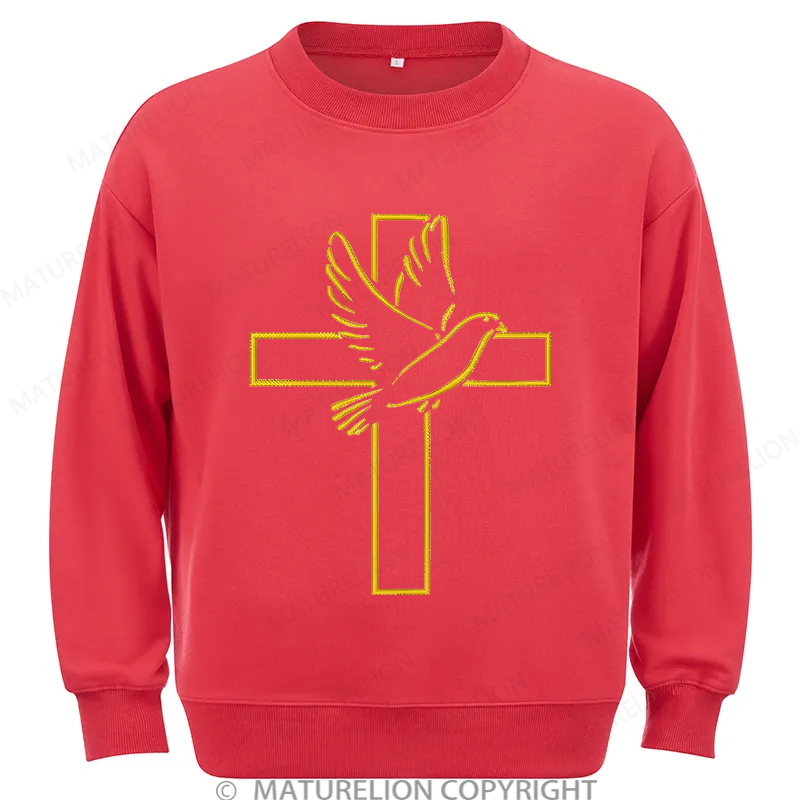 Maturelion Dove And Cross Embroidery Christmas Cotton Sweatshirt