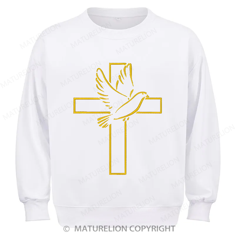 Maturelion Dove And Cross Embroidery Christmas Cotton Sweatshirt