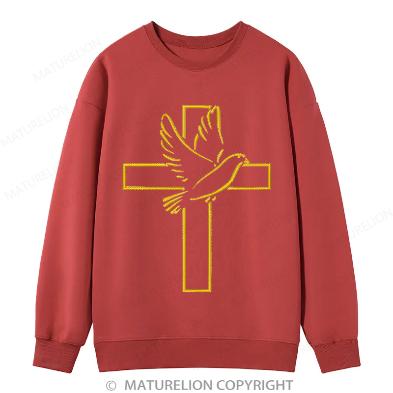 Maturelion Dove And Cross Embroidery Christmas Cotton Sweatshirt