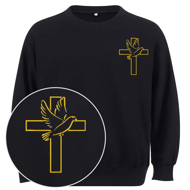 Maturelion Dove And Cross Embroidery Christmas Cotton Sweatshirt