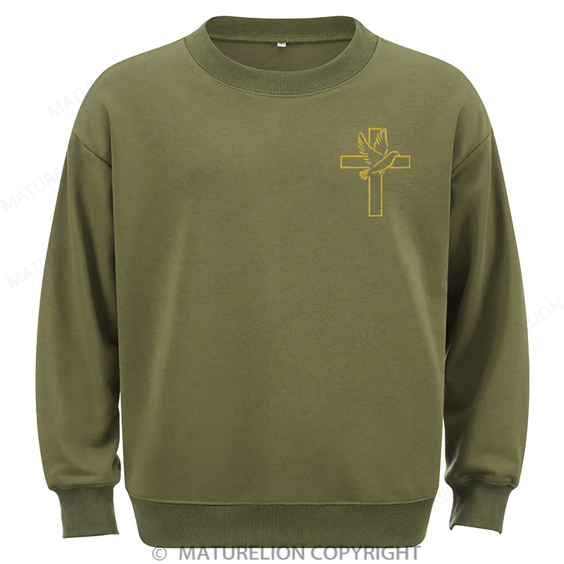 Maturelion Dove And Cross Embroidery Christmas Cotton Sweatshirt