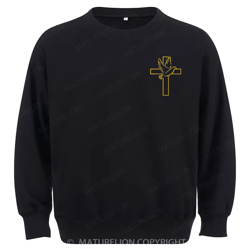 Maturelion Dove And Cross Embroidery Christmas Cotton Sweatshirt