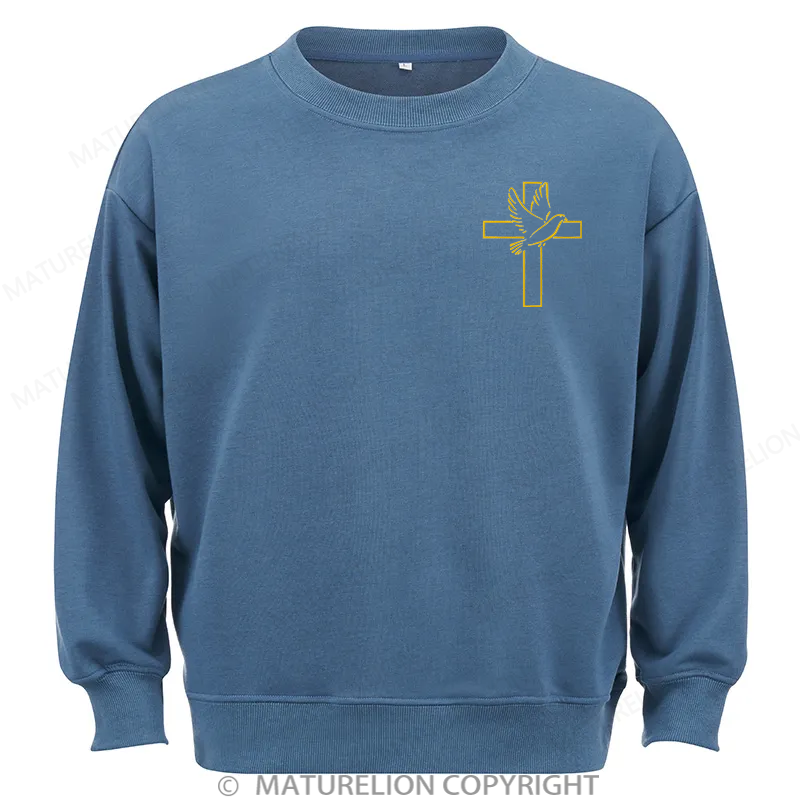 Maturelion Dove And Cross Embroidery Christmas Cotton Sweatshirt