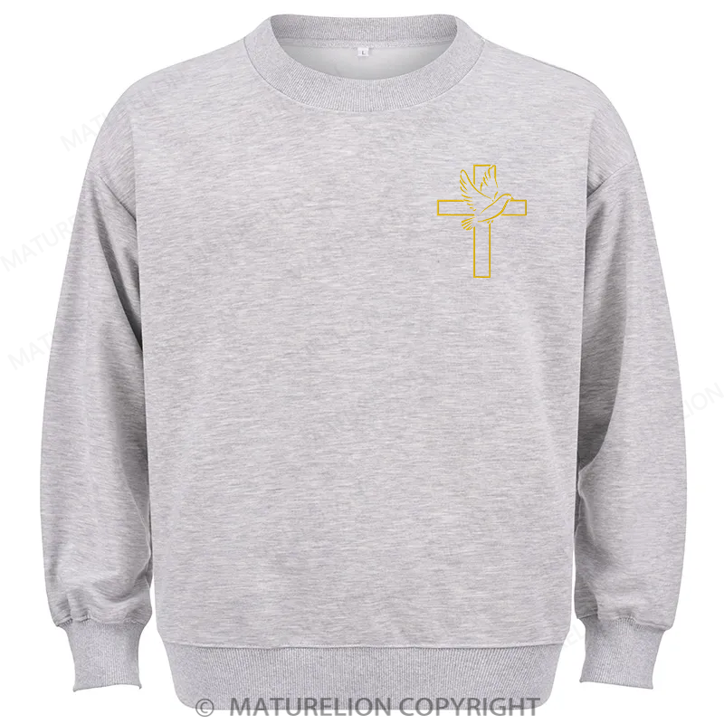 Maturelion Dove And Cross Embroidery Christmas Cotton Sweatshirt