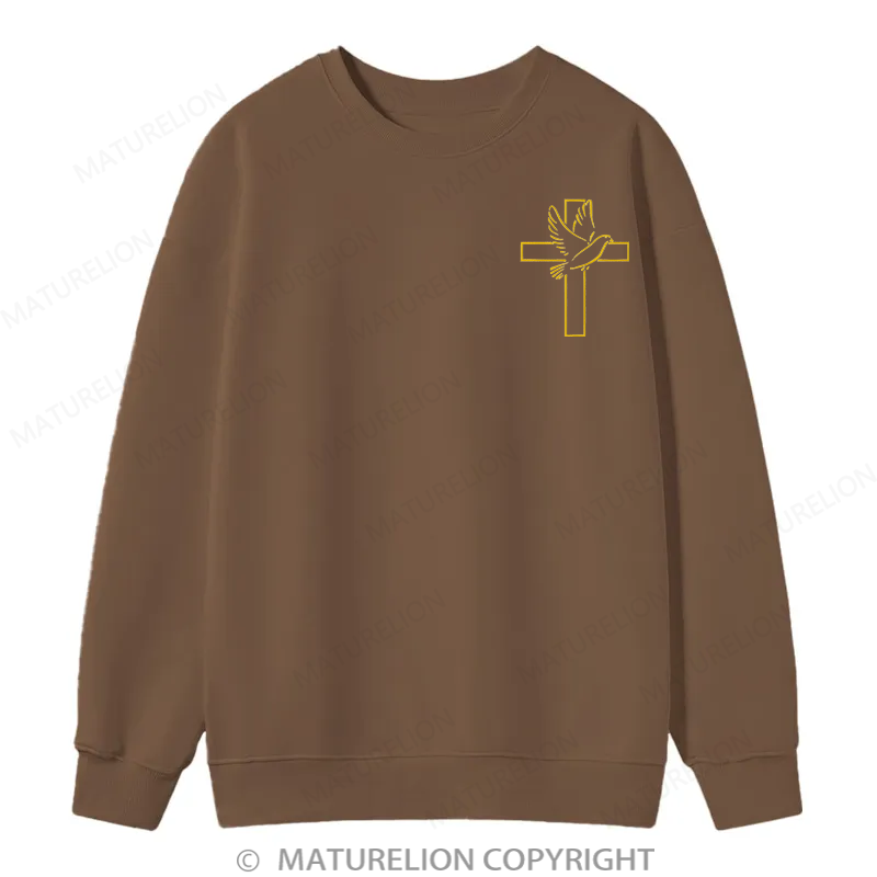 Maturelion Dove And Cross Embroidery Christmas Cotton Sweatshirt