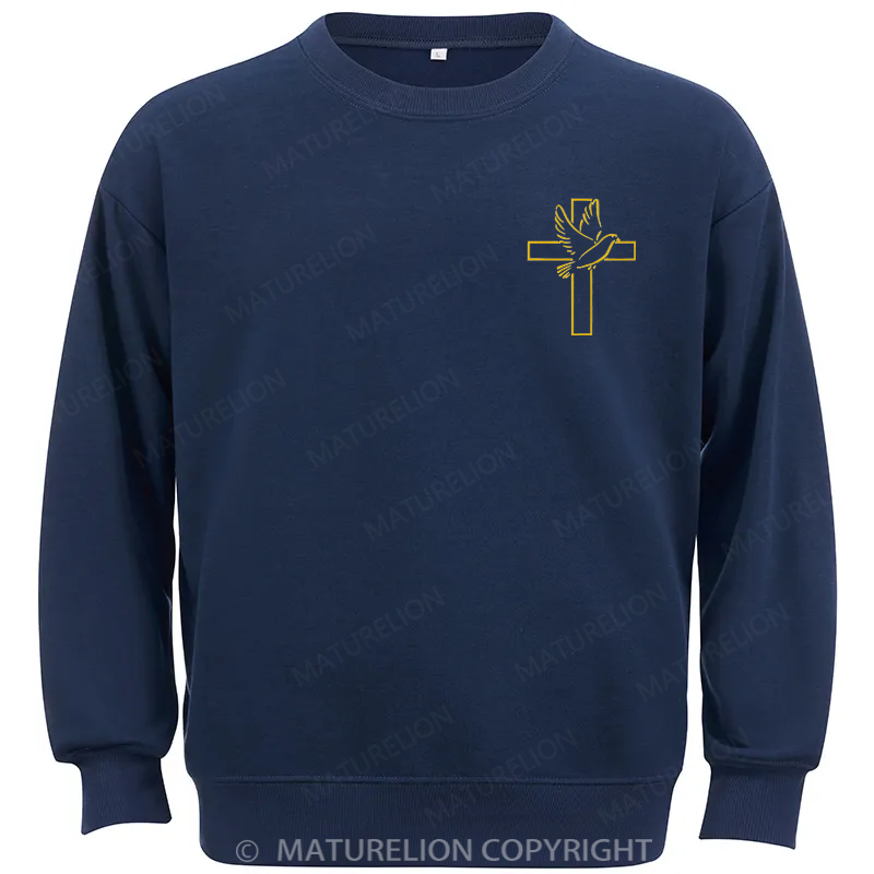 Maturelion Dove And Cross Embroidery Christmas Cotton Sweatshirt