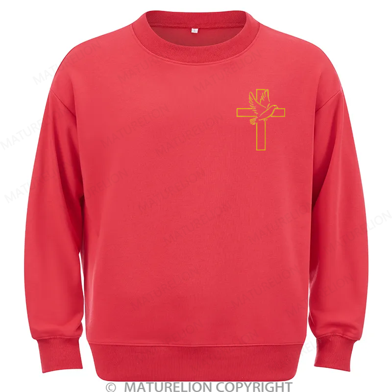 Maturelion Dove And Cross Embroidery Christmas Cotton Sweatshirt