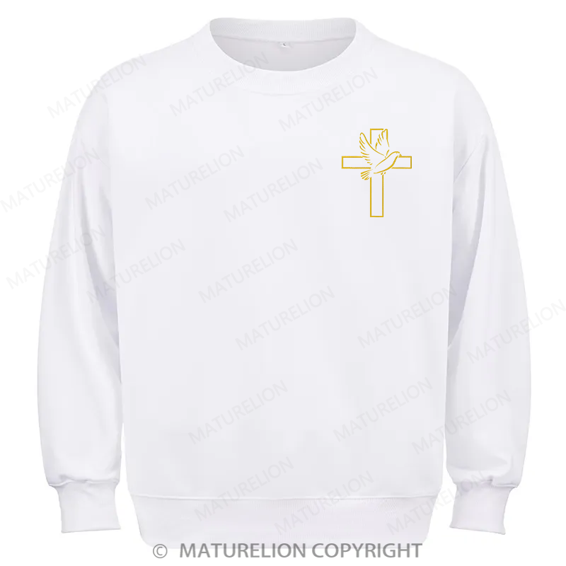 Maturelion Dove And Cross Embroidery Christmas Cotton Sweatshirt