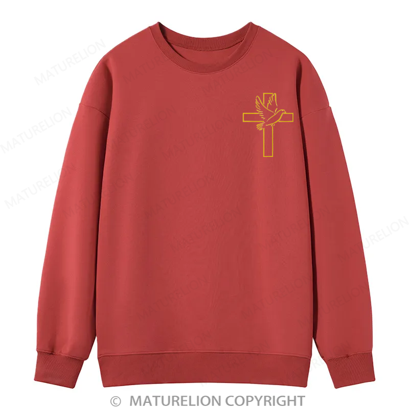 Maturelion Dove And Cross Embroidery Christmas Cotton Sweatshirt