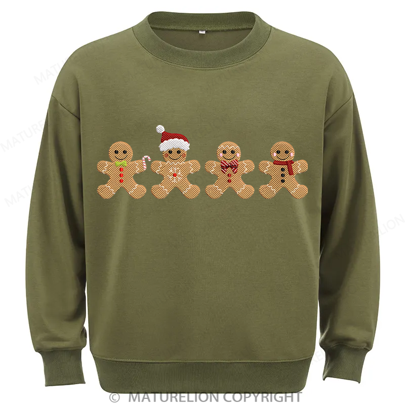 Maturelion Gingerbread Border Embroidery Christmas Cotton Sweatshirt