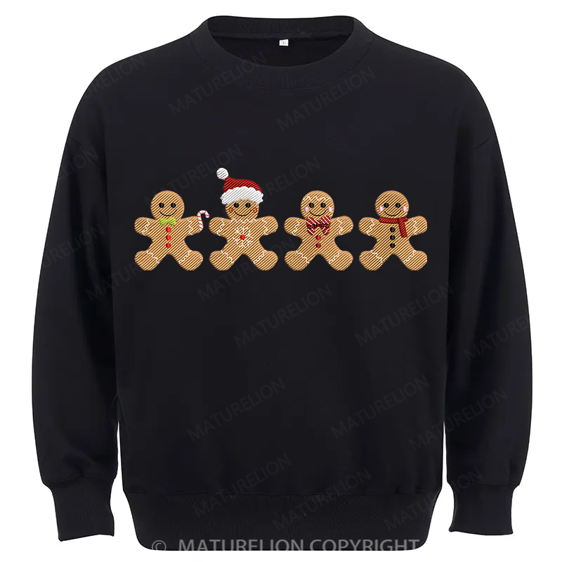 Maturelion Gingerbread Border Embroidery Christmas Cotton Sweatshirt