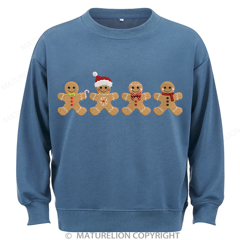 Maturelion Gingerbread Border Embroidery Christmas Cotton Sweatshirt
