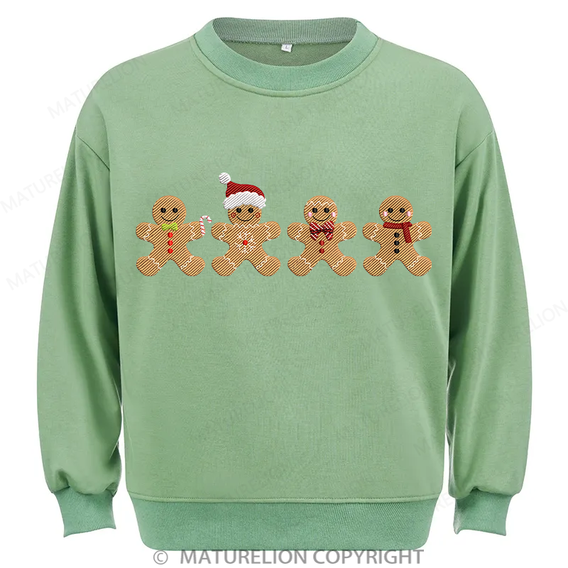 Maturelion Gingerbread Border Embroidery Christmas Cotton Sweatshirt