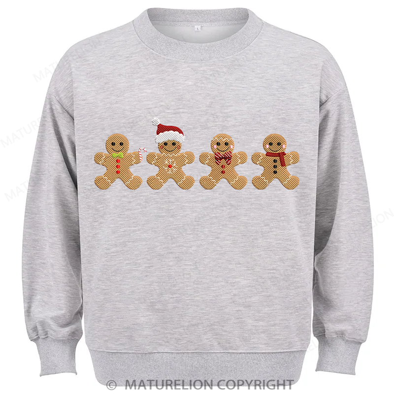 Maturelion Gingerbread Border Embroidery Christmas Cotton Sweatshirt