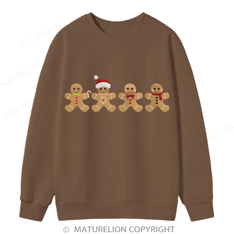 Maturelion Gingerbread Border Embroidery Christmas Cotton Sweatshirt