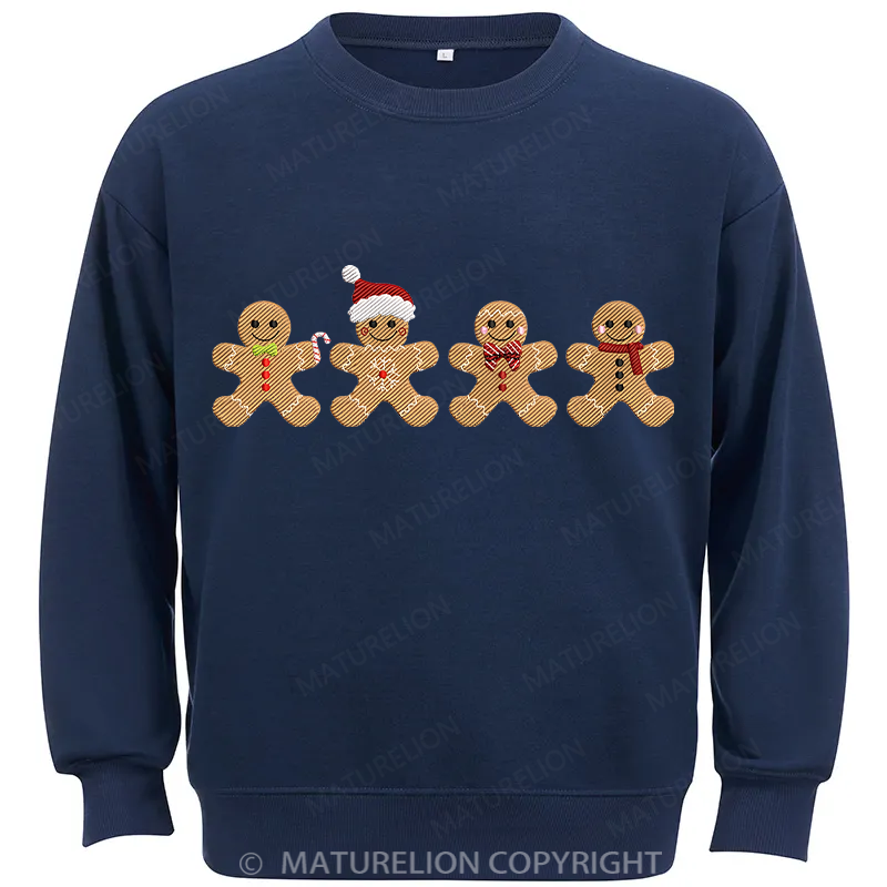 Maturelion Gingerbread Border Embroidery Christmas Cotton Sweatshirt