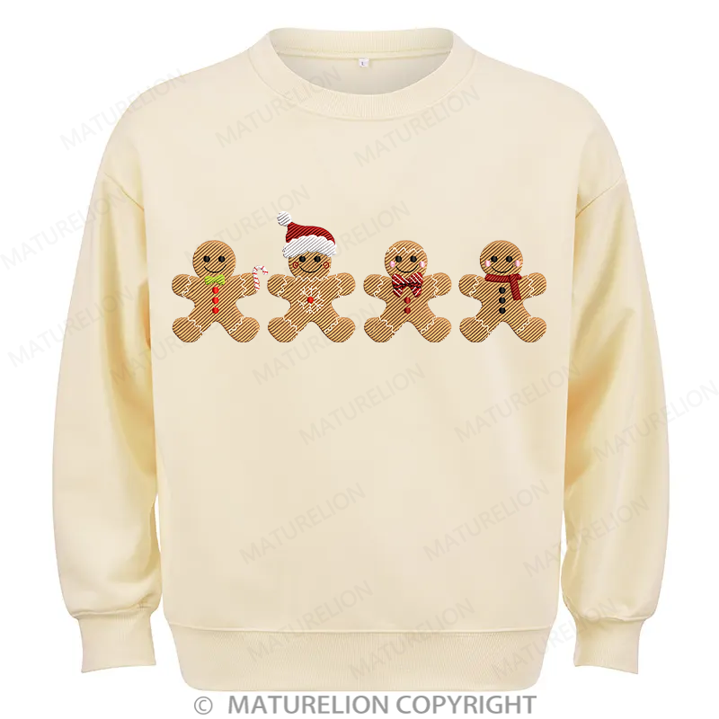 Maturelion Gingerbread Border Embroidery Christmas Cotton Sweatshirt