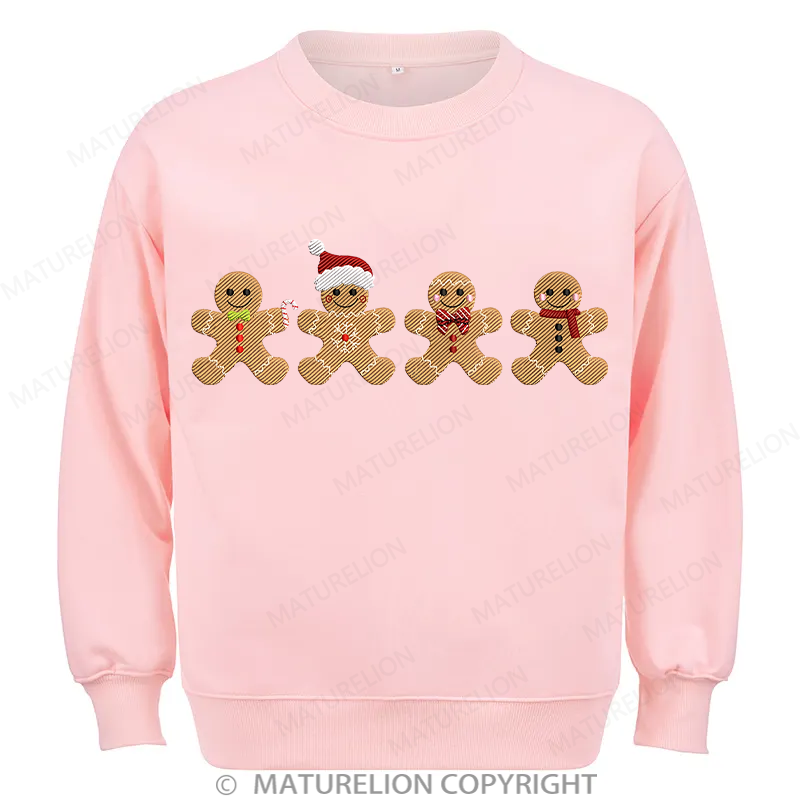 Maturelion Gingerbread Border Embroidery Christmas Cotton Sweatshirt